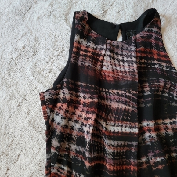 Miss Miss Sleeveless Wavy Plaid Floral Print Hem Crew Neck Dress Size M - Picture 4 of 16